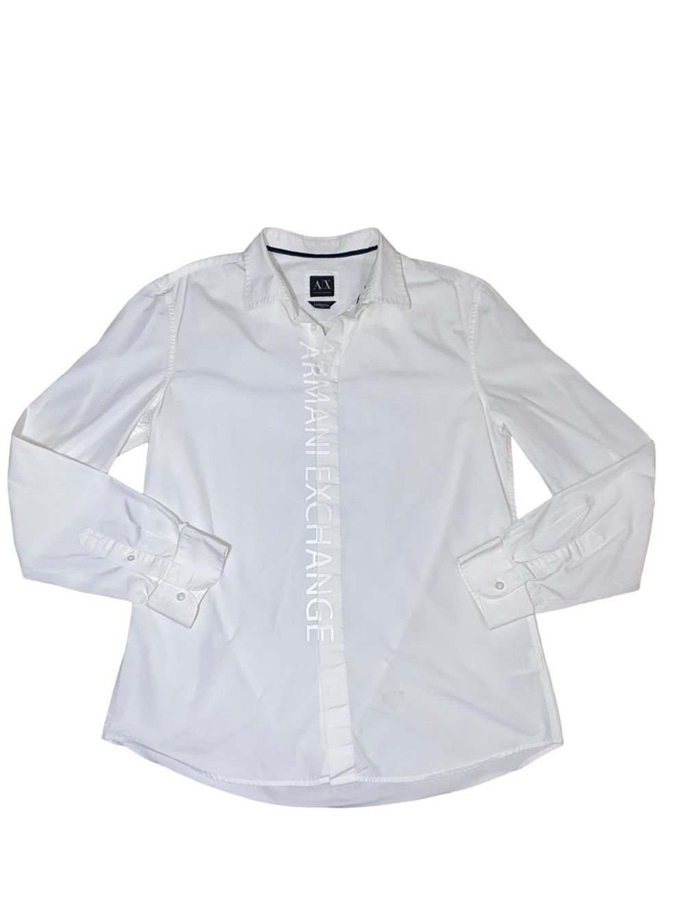 Armani Exchange Men's Large White Vertical Logo Long Sleeve Button Down Shirt